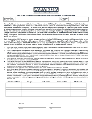 Tax Filing Services Agreement with Limited Power of Attorney