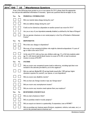 2014 US 1040 Tax Organizer