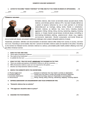 Domestic Violence Worksheet