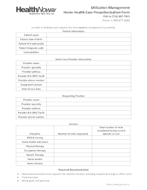Home Health Care Preauthorization Form