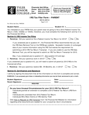 IRS Tax Filer Form – Parent