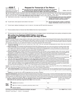IRS Form 4506-T Request for Tax Return Transcript