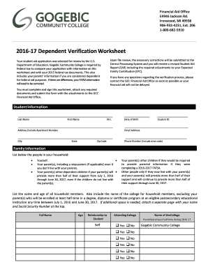 2016-17 Dependent Verification Worksheet
