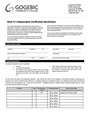 2016-17 Independent Verification Worksheet
