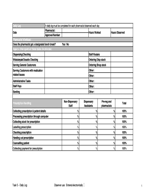 Checklist of requirements for teacher 1 position - Task 5 - Daily Log Form