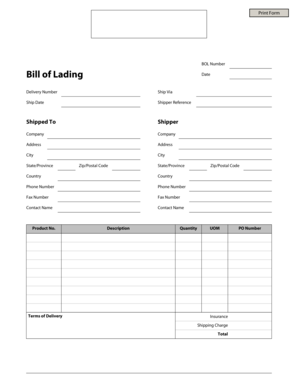 Bill of Lading Form