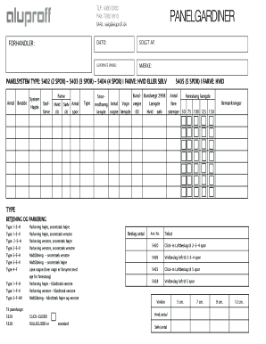 Panel System Order Form