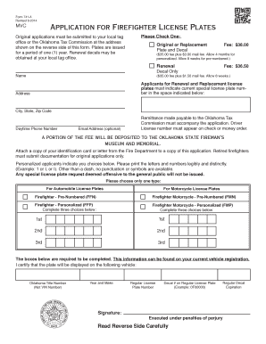 Oklahoma Firefighter License Plates Application
