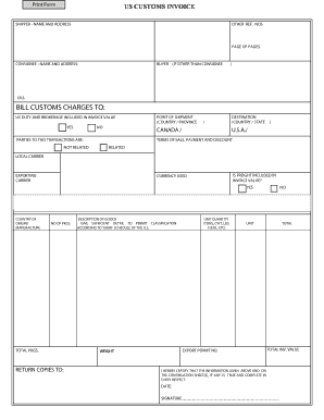 US Customs Invoice