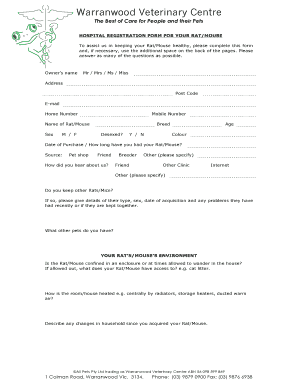 Rat/Mouse Hospital Registration Form