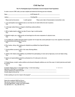 CME Post Test Evaluation Form