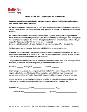 Extra work forms - Hollister Construction Company - hollico