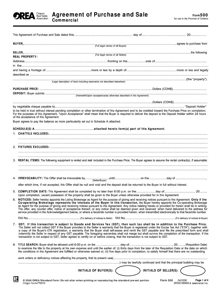 orea assignment of agreement of purchase and sale