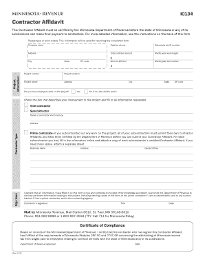 Minnesota Contractor Affidavit