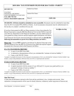 Tax Extension Form for 2014 Taxes