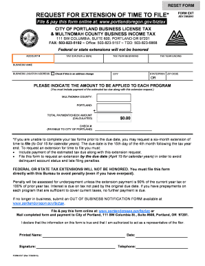 City of Portland Business License Tax Extension Request