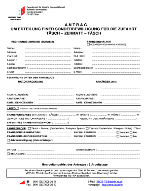 Antrag um Erteilung einer Sonderbewilligung für die Zufahrt