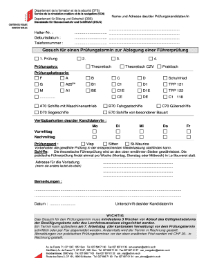 Gesuch für einen Prüfungstermin zur Ablegung einer Führerprüfung