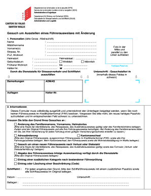 Gesuch um Ausstellen eines Führerausweises mit Änderung