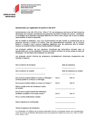 Questionnaire sur l’application du barème C dès 2014