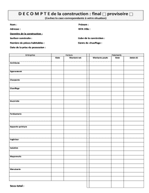 Décompte de la construction