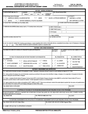 FEMA General Admissions Application Short Form