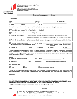Déclaration de perte ou de vol