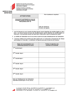 Attestation de participation au cours de formation pratique de base pour élèves motocyclistes