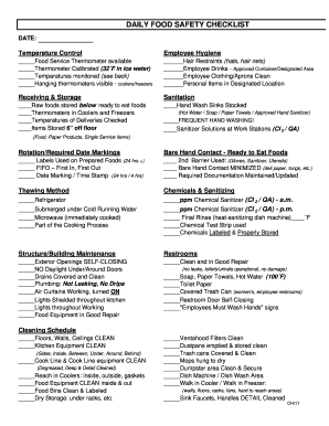 Daily Food Safety Checklist