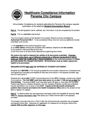 Student Immunization Record Form