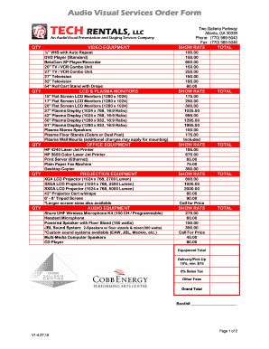 Audio Visual Services Order Form