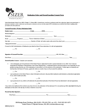 Medication Order and Parent Consent Form
