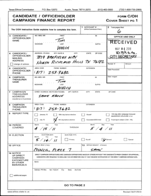 Texas Campaign Finance Report Form COH