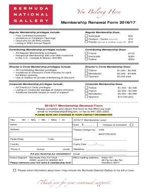 Bermuda National Gallery Membership Renewal Form