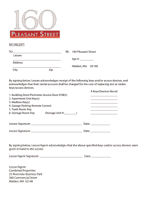 Key Receipt Acknowledgment Form