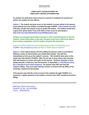 Michigan State University Third-Party Tuition Payment Authorization