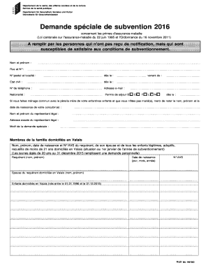 Demande spéciale de subvention 2016