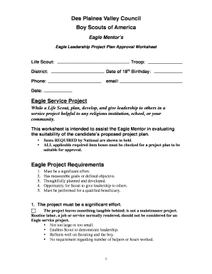 Eagle Leadership Project Plan Approval Worksheet