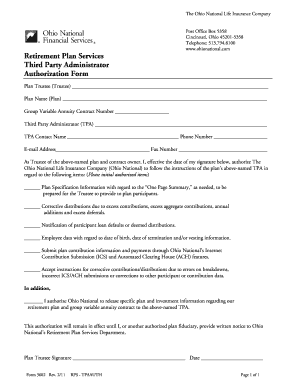 Ohio National Retirement Plan TPA Authorization Form