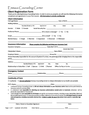 Emmaus Counseling Center Client Registration Form
