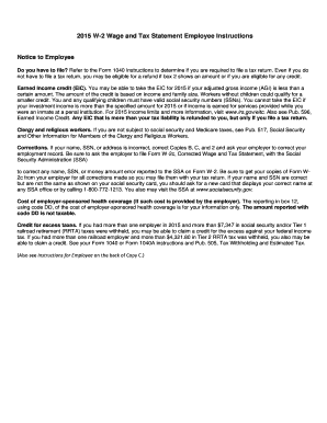 2015 W-2 Wage and Tax Statement Employee Instructions