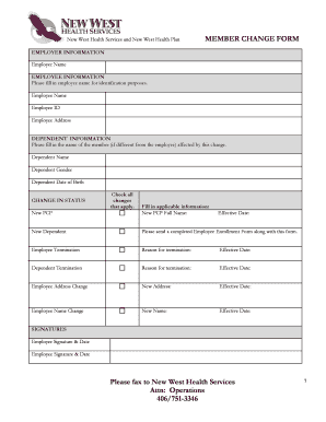 New West Health Services Member Change Form