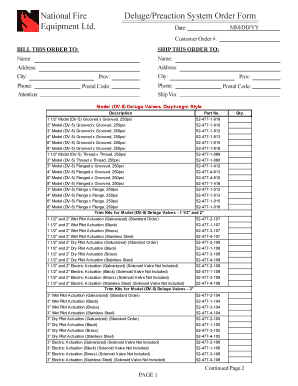 National Fire Deluge System Order Form