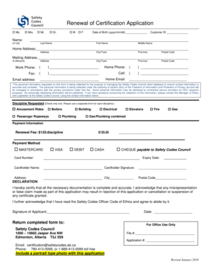 Safety Codes Council Certification Renewal Application
