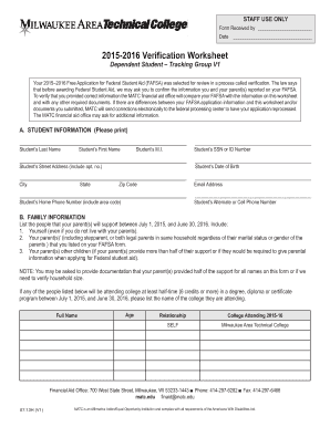2015-2016 Verification Worksheet