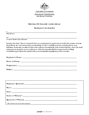 Employees declaration Declaration for domestic worker employees on the 403 visa