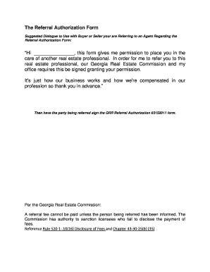 Georgia Real Estate Referral Authorization Form