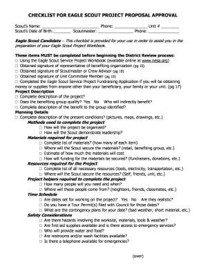 Eagle Scout Project Proposal Approval Checklist