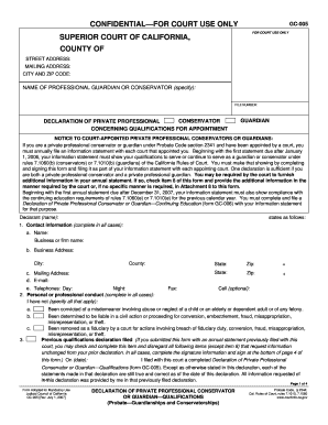 Declaration of Private Professional Conservator Guardian