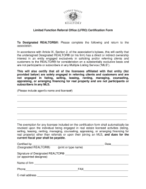 Limited Function Referral Office Certification Form